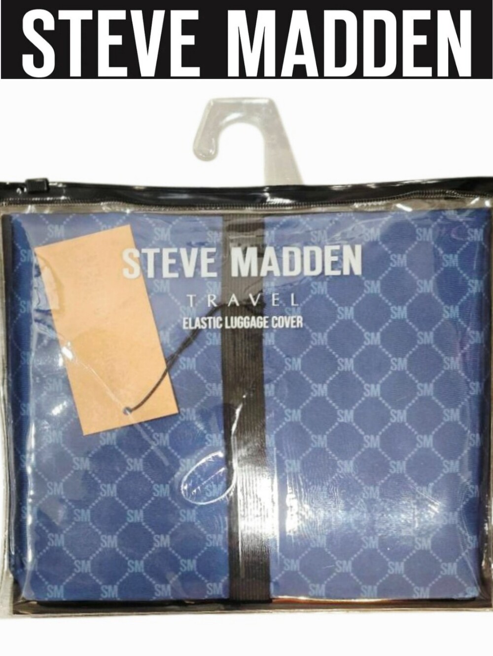 Steve Madden Connecting Logo Elastic Luggage Cover-Denim
